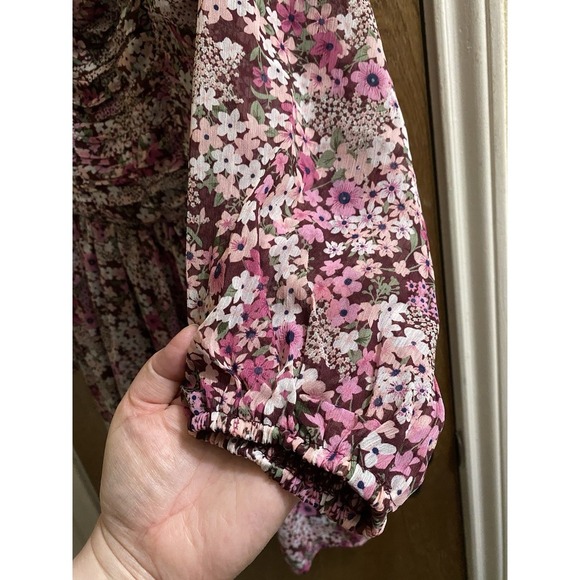 Crystal Doll Floral Print Mini Dress Empire Waist Flare Long Sleeve Junior Sz M - Picture 7 of 11